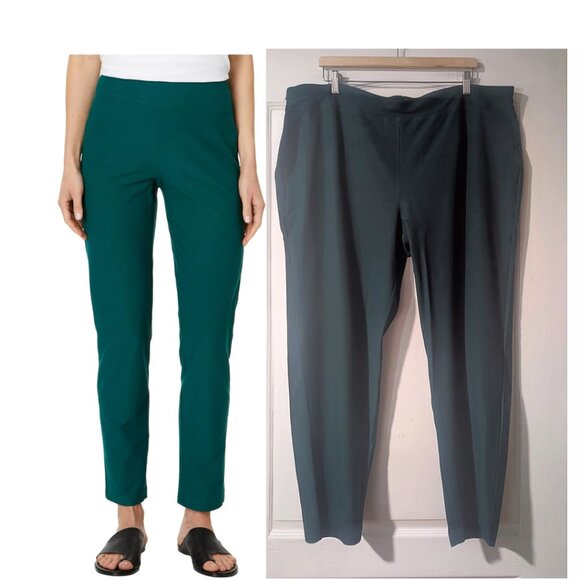Eileen Fisher | Washable Stretch Crepe Slim Ankle Pants in Aegean Green - Picture 1 of 12